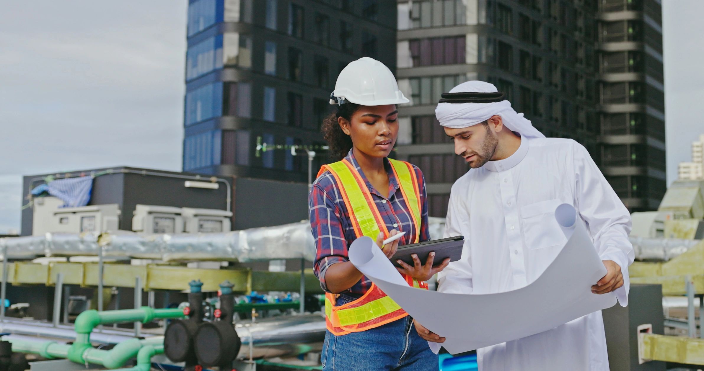 Technical professionals consulting on site